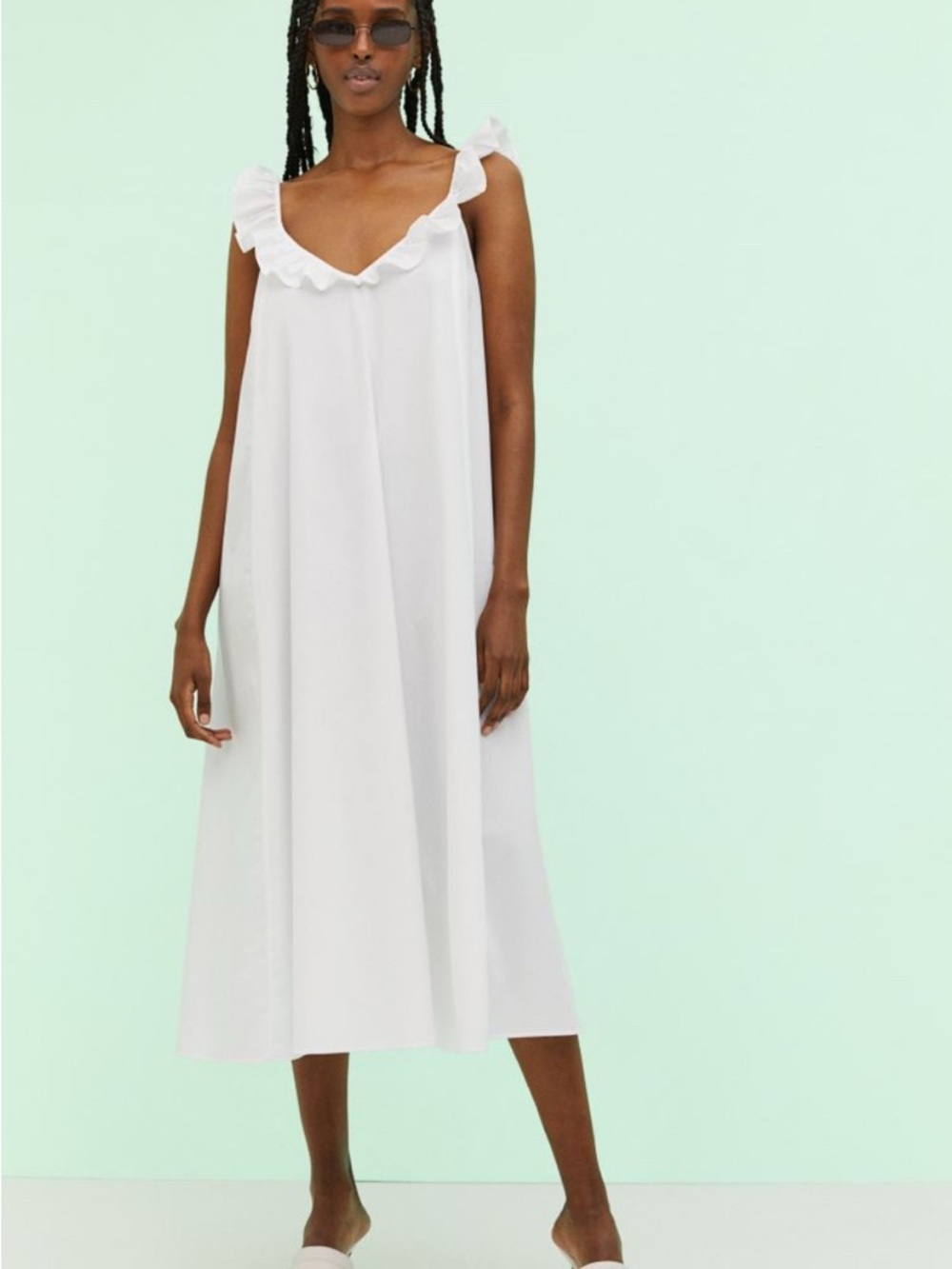 H&M White Ruffled Strap Midi Dress
